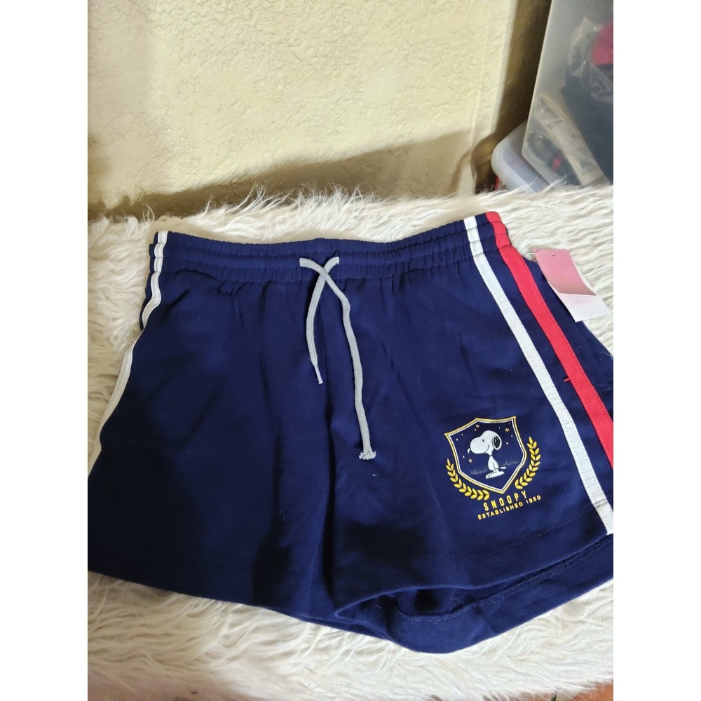 Peanuts Snoopy Navy Blue Lounge Shorts Athletic Striped Drawstring Small NWT